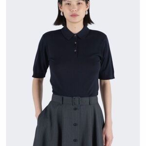 John Smedley Sea Island Cotton Polo Shirt Navy Blue Women’s Medium